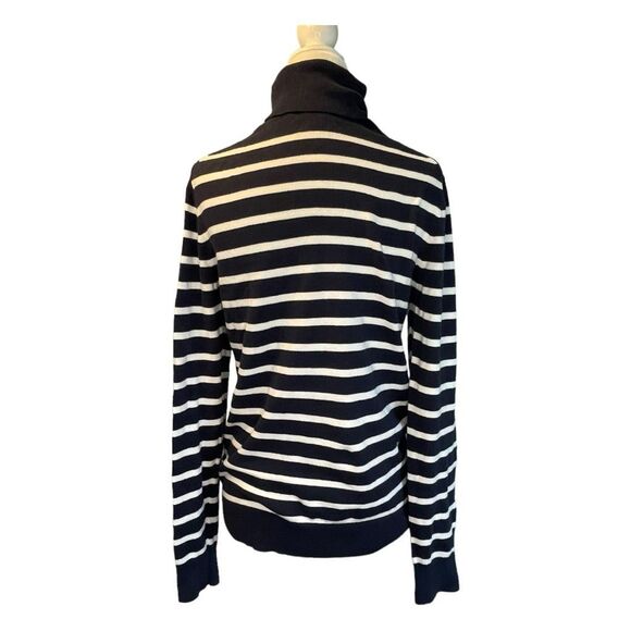 Gap Striped Turtleneck Sweater Navy Blue White Knit Lightweight Long Sleeve M - Picture 3 of 6